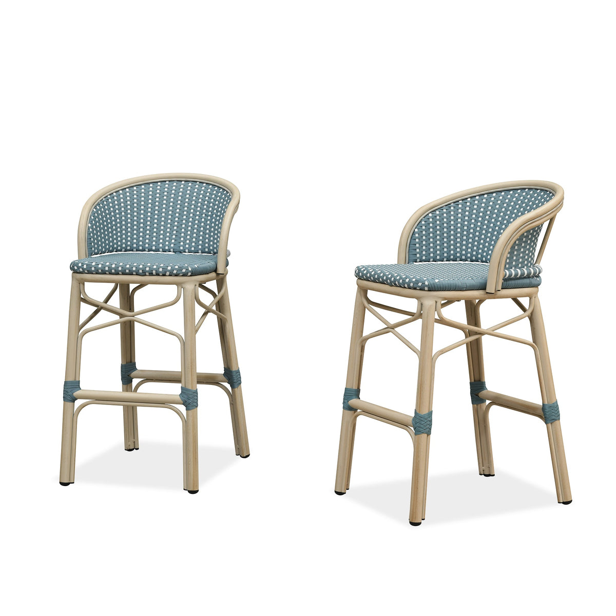 PURPLE LEAF Outdoor Bar Stools Set of 2 Rattan Patio Tall Bar Chairs Aluminum Frame with Back Barstools for Kitchen Garden Backyard Bistros Restaurant