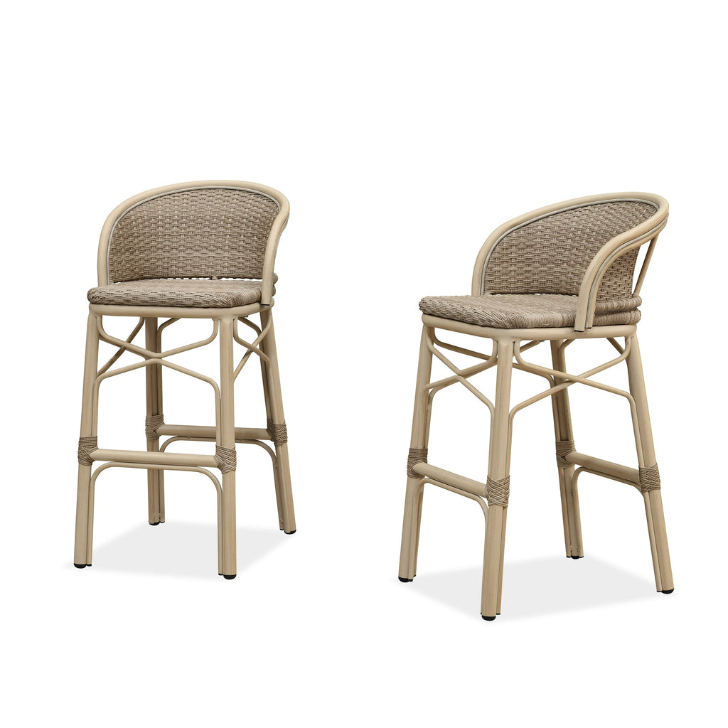 PURPLE LEAF Outdoor Bar Stools Set of 2 Rattan Patio Tall Bar Chairs Aluminum Frame with Back Barstools for Kitchen Garden Backyard Bistros Restaurant