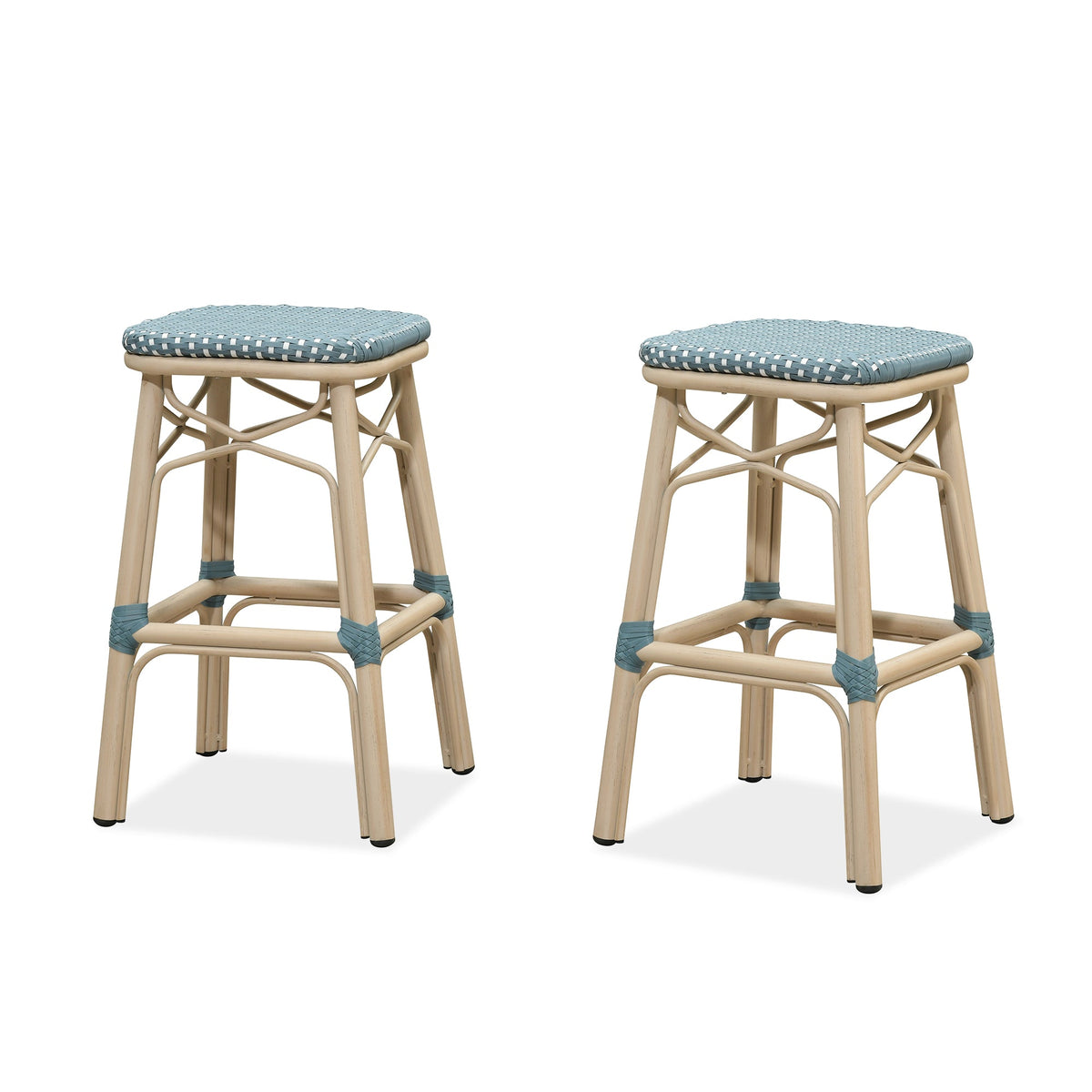 PURPLE LEAF Outdoor Bar Stools Set of 2 Rattan Patio Tall Bar Chairs Aluminum Frame with Back Barstools for Kitchen Garden Backyard Bistros Restaurant