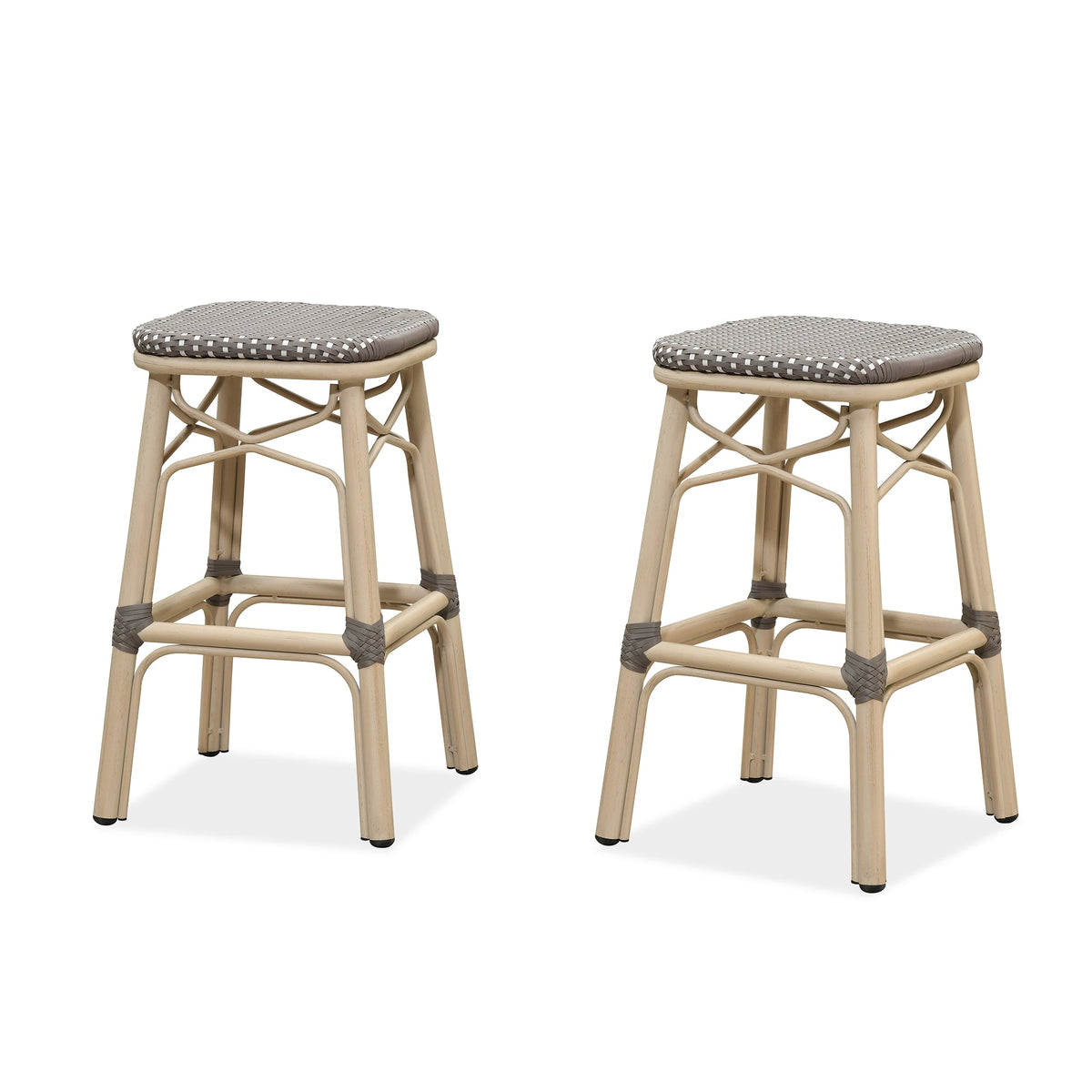 PURPLE LEAF Outdoor Bar Stools Set of 2 Rattan Patio Tall Bar Chairs Aluminum Frame with Back Barstools for Kitchen Garden Backyard Bistros Restaurant