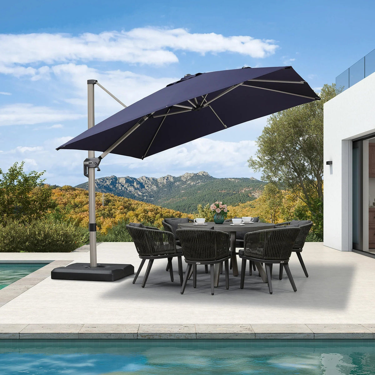 PURPLE LEAF Hailar Deluxe Aluminum Patio Umbrella with Base, Square and Rectangular Umbrella