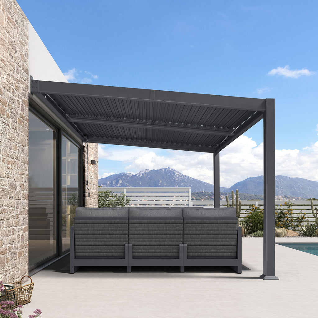 PURPLE LEAF Caesar Wall Mounted Louvered Pergola, All-Aluminum Patio Cover with Adjustable Roof, Hidden Gutter Drainage, Lean-to Pergola for Deck, Backyard, Porch, Dark Gray