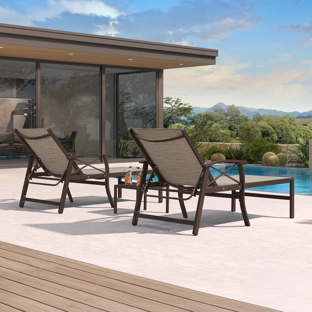 PURPLE LEAF Outdoor Chaise Lounge Chair Patio Pool Lounger Aluminum Chairs with Side Table and Wheels Adjustable Tanning Recliner with Armrests for Outside Backyard Deck Beach