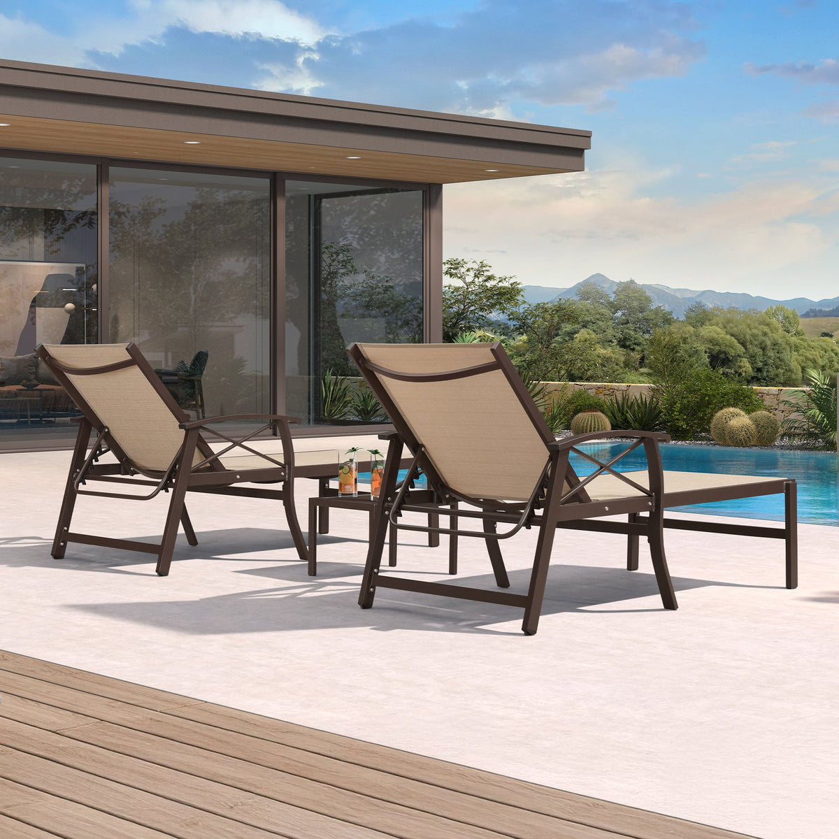 PURPLE LEAF Oversized Chaise Lounge Chair Outdoor Extra Wide Pool Lounge Chairs 5 Adjustable Position with Armrests and Side Table, Aluminum Patio Lounge Chair for Outside, Backyard, Pool