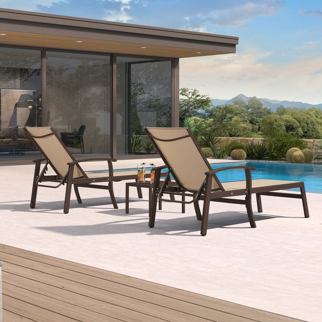 PURPLE LEAF Oversized Chaise Lounge Chair Outdoor Extra Wide Pool Lounge Chairs 5 Adjustable Position with Armrests and Side Table, Aluminum Patio Lounge Chair for Outside, Backyard, Pool