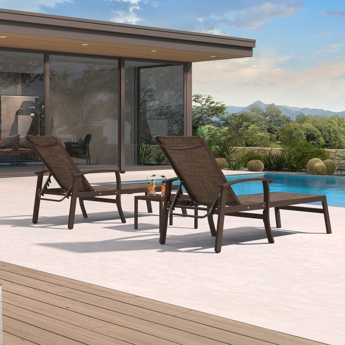 PURPLE LEAF Oversized Chaise Lounge Chair Outdoor Extra Wide Pool Lounge Chairs 5 Adjustable Position with Armrests and Side Table, Aluminum Patio Lounge Chair for Outside, Backyard, Pool