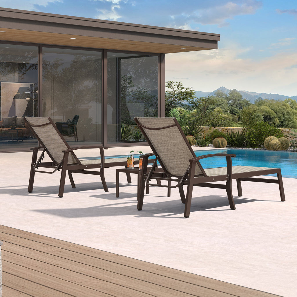 PURPLE LEAF Oversized Chaise Lounge Chair Outdoor Extra Wide Pool Lounge Chairs 5 Adjustable Position with Armrests and Side Table, Aluminum Patio Lounge Chair for Outside, Backyard, Pool