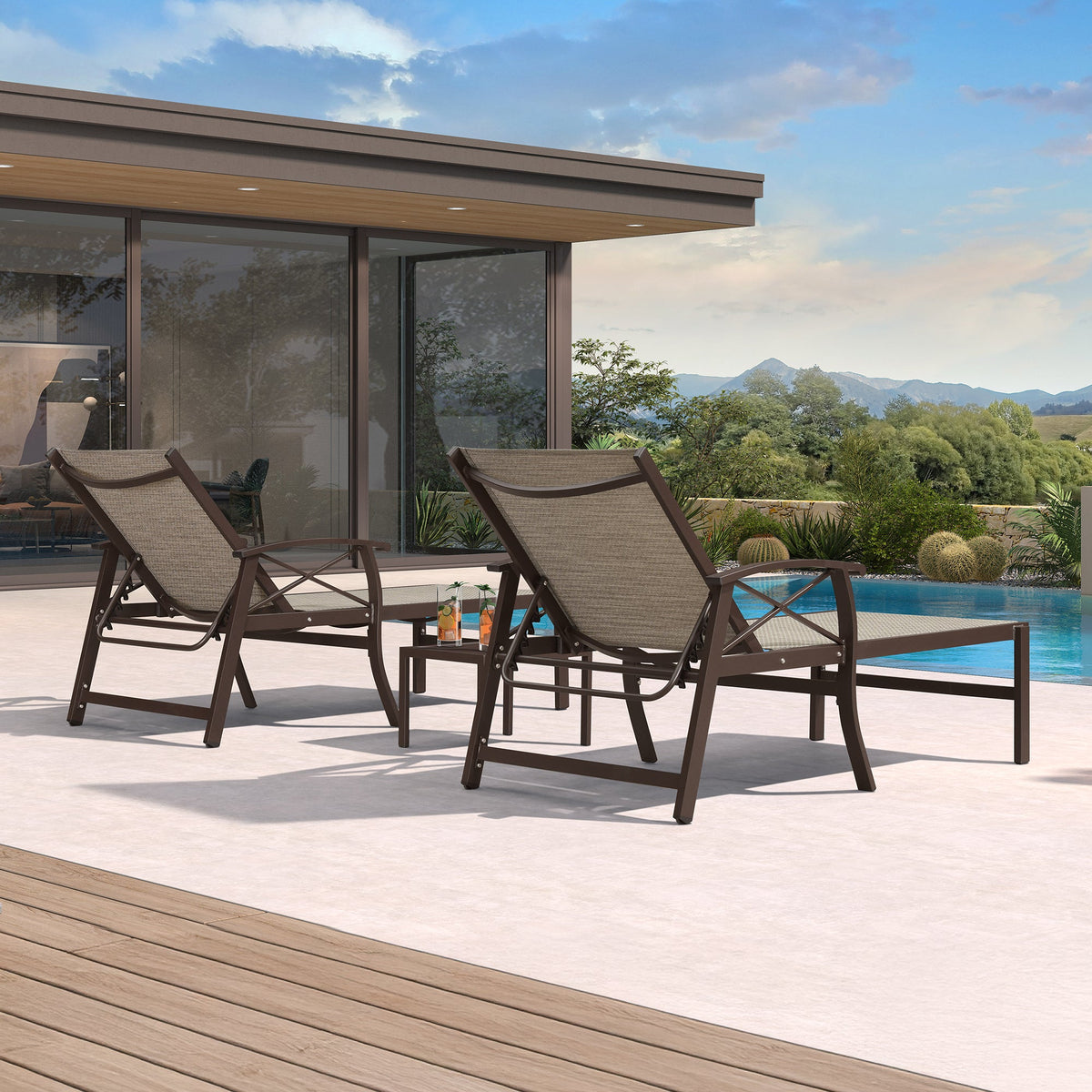PURPLE LEAF Oversized Chaise Lounge Chair Outdoor Extra Wide Pool Lounge Chairs 5 Adjustable Position with Armrests and Side Table, Aluminum Patio Lounge Chair for Outside, Backyard, Pool