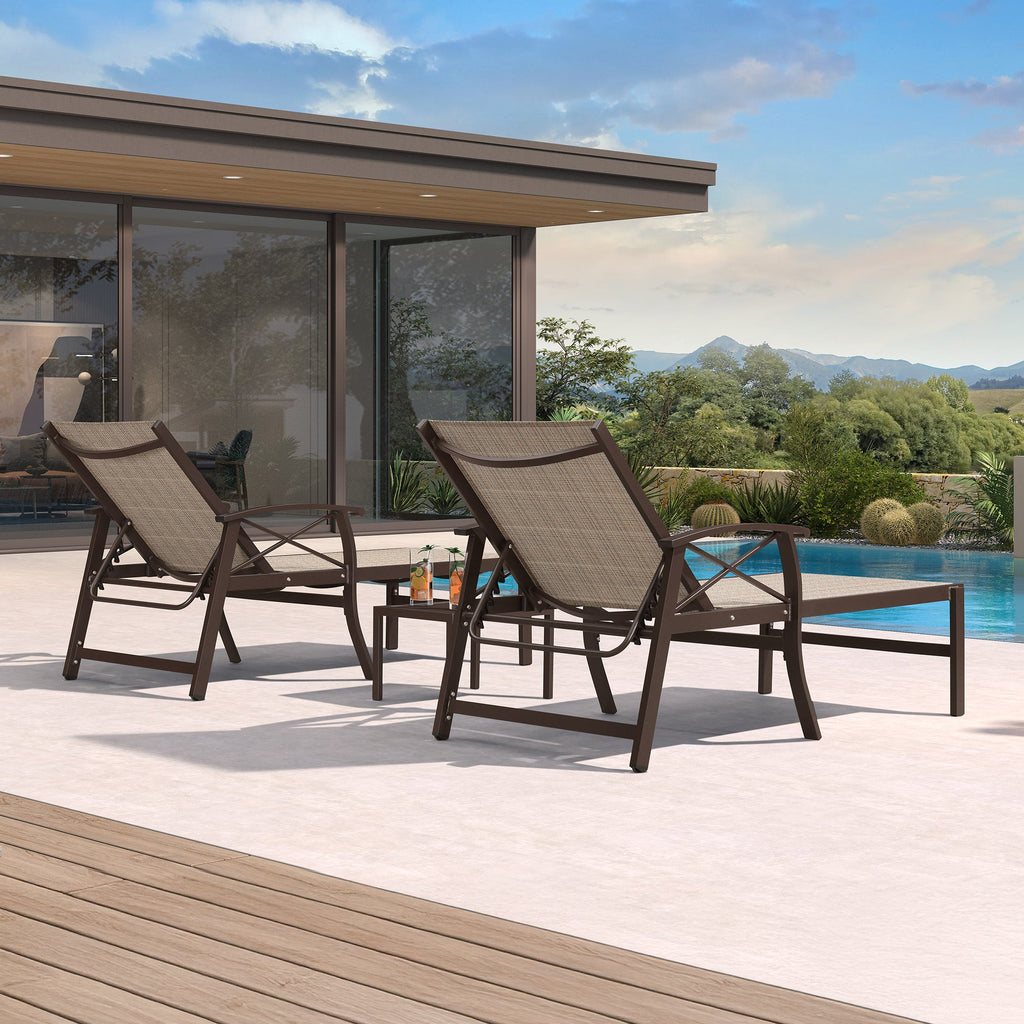 PURPLE LEAF Outdoor Chaise Lounge Chair Patio Pool Lounger Aluminum Chairs with Side Table and Wheels Adjustable Tanning Recliner with Armrests for Outside Backyard Deck Beach