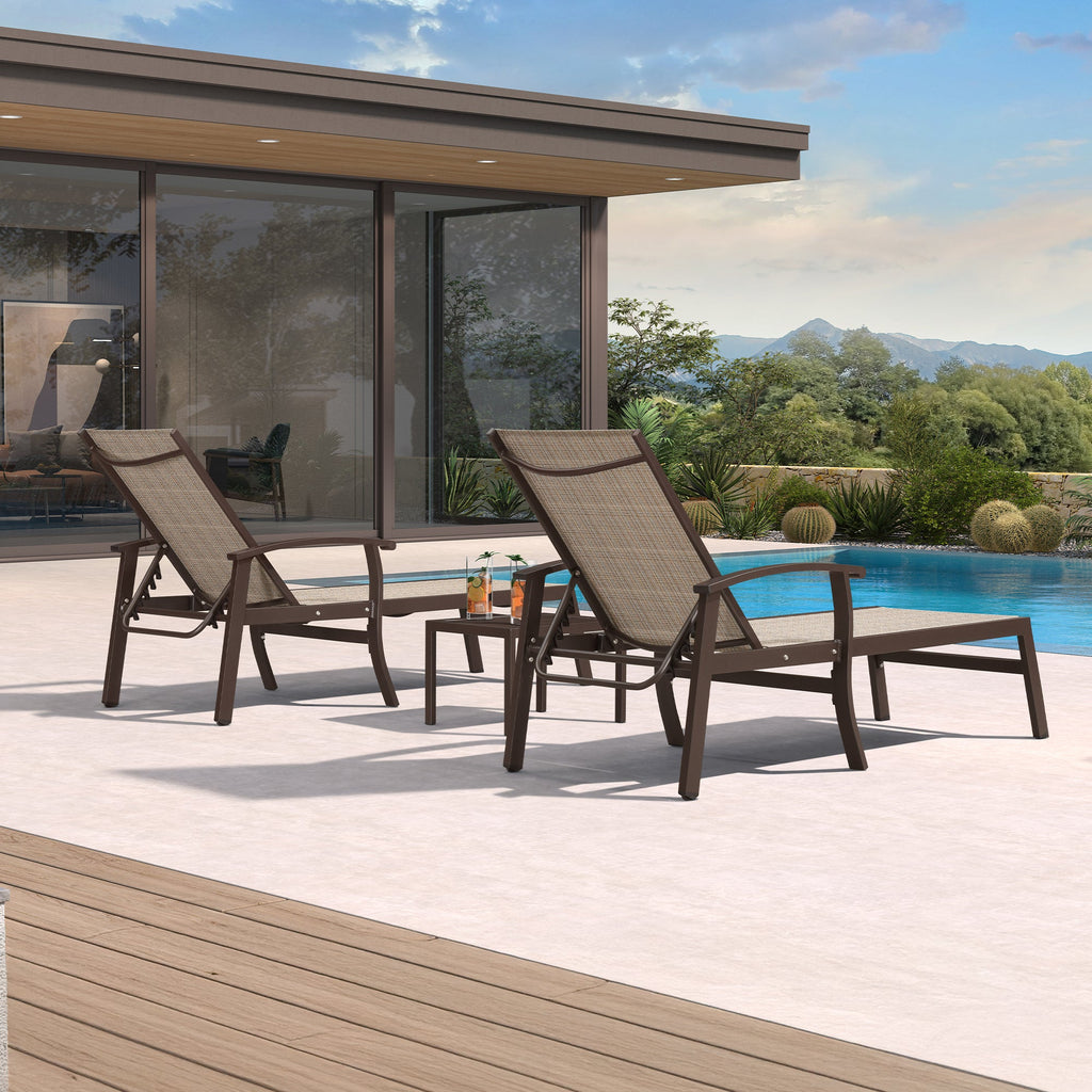 PURPLE LEAF Oversized Chaise Lounge Chair Outdoor Extra Wide Pool Lounge Chairs 5 Adjustable Position with Armrests and Side Table, Aluminum Patio Lounge Chair for Outside, Backyard, Pool