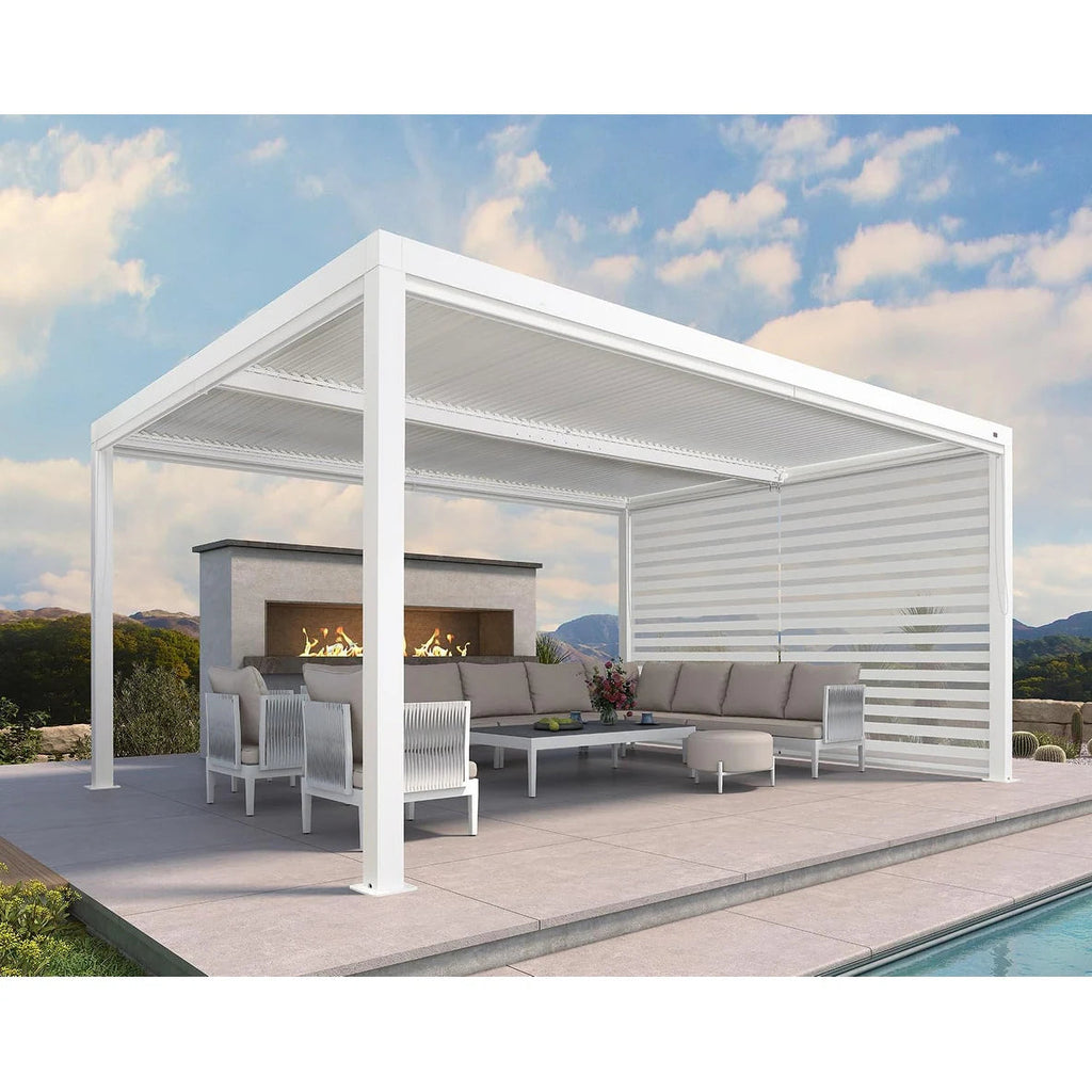 Hanso Home Louvered Pergola Modern White Pergola with Adjustable Roof for Deck Backyard Garden