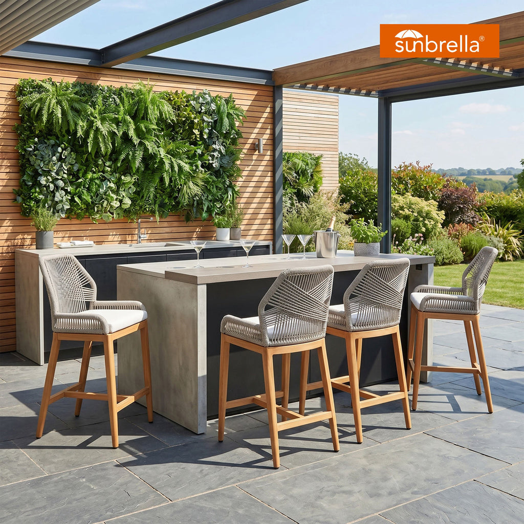 PURPLE LEAF Patio Sunbrella Bar Stools Set of 2  Rattan Bar Aluminum Bar Stool Outdoor Barstools with Back and Cushion for Garden Kitchen Island