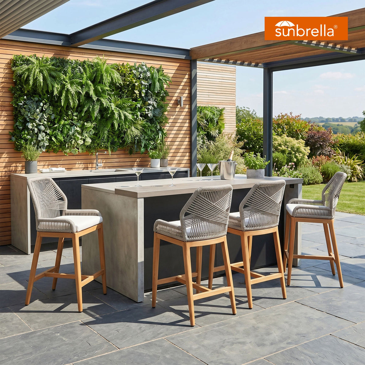 PURPLE LEAF Patio Sunbrella Bar Stools Set of 2  Rattan Bar Aluminum Bar Stool Outdoor Barstools with Back and Cushion for Garden Kitchen Island