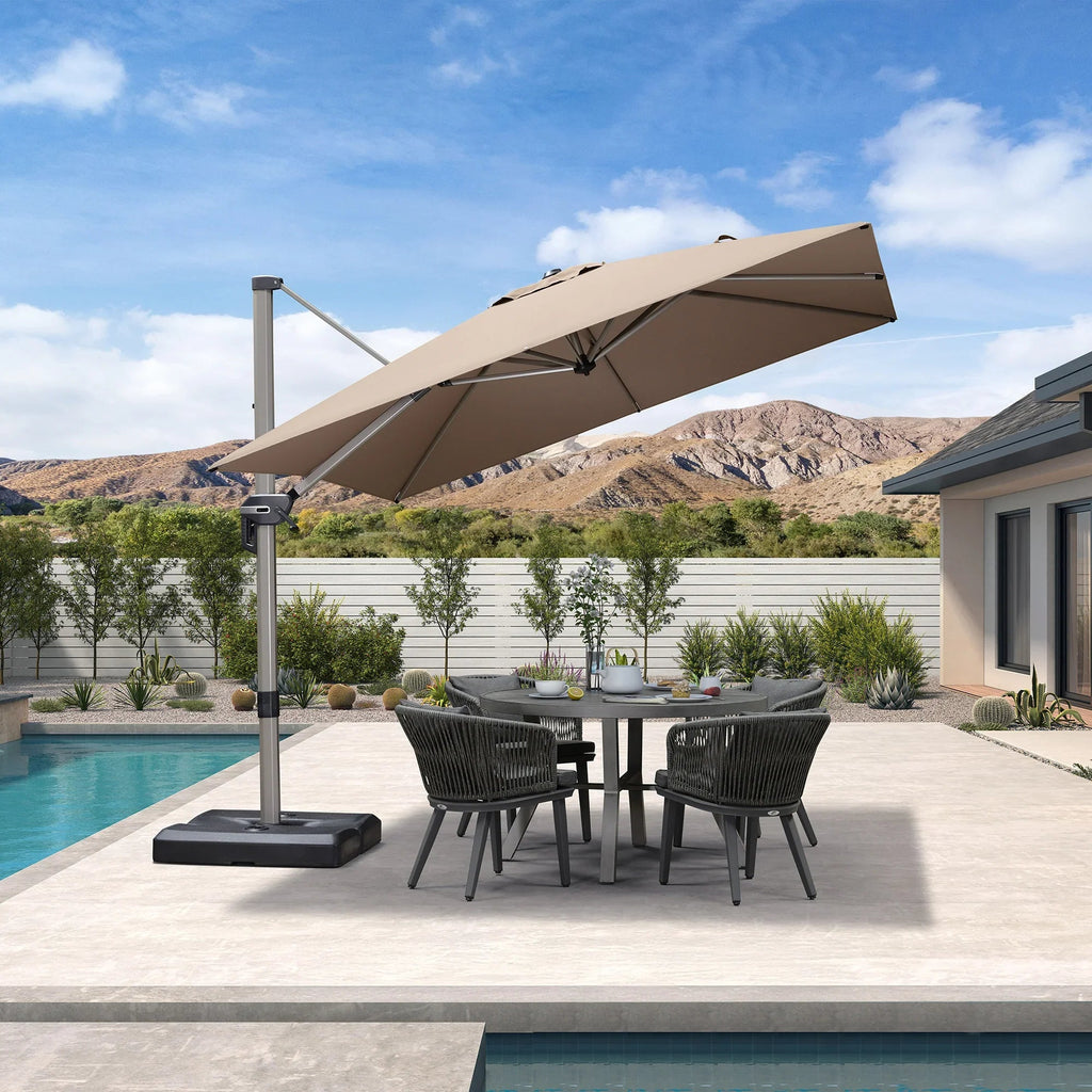 PURPLE LEAF Hailar Deluxe Aluminum Patio Umbrella with Base, Square and Rectangular Umbrella