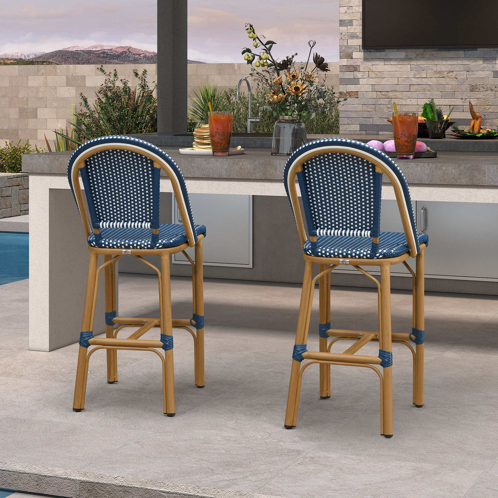 PURPLE LEAF Patio French Counter Stool Set of 2 Outdoor Backrest Barstools Aluminum Frame Woven Rattan for Indoor Kitchen Garden Balcony Restaurant
