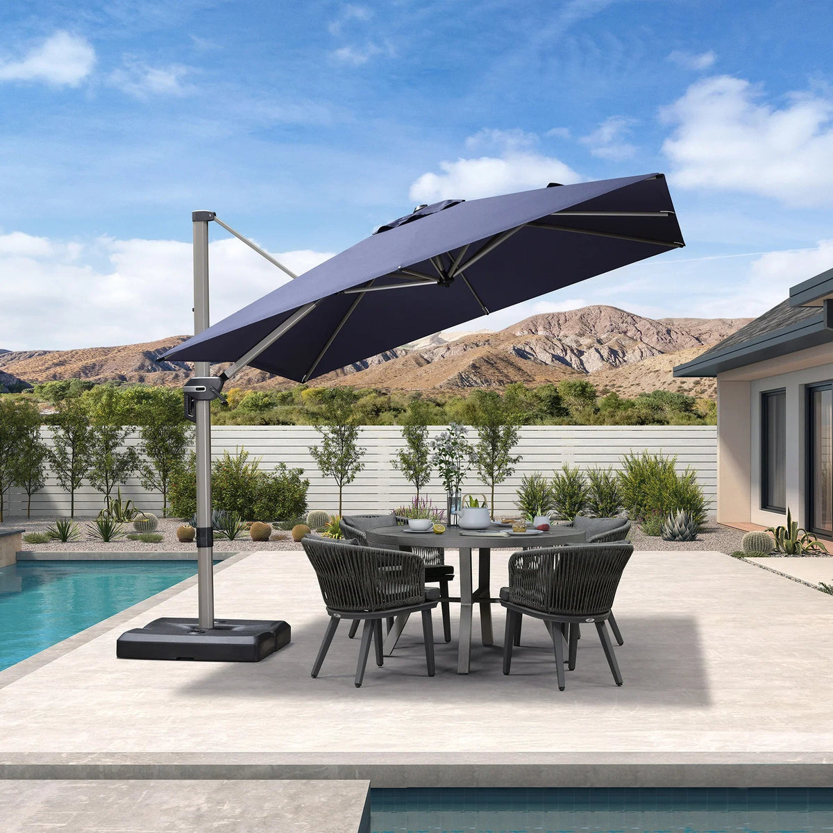PURPLE LEAF Hailar Deluxe Aluminum Patio Umbrella with Base, Square and Rectangular Umbrella