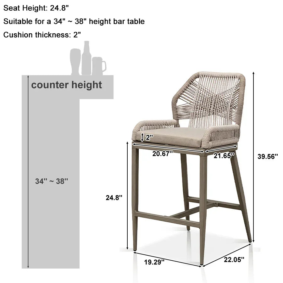 PURPLE LEAF Bar Stools Set of 4 Outdoor Aluminum Barstools with Back Modern Wicker Rattan Boho Garden Pool Patio Bar Chairs