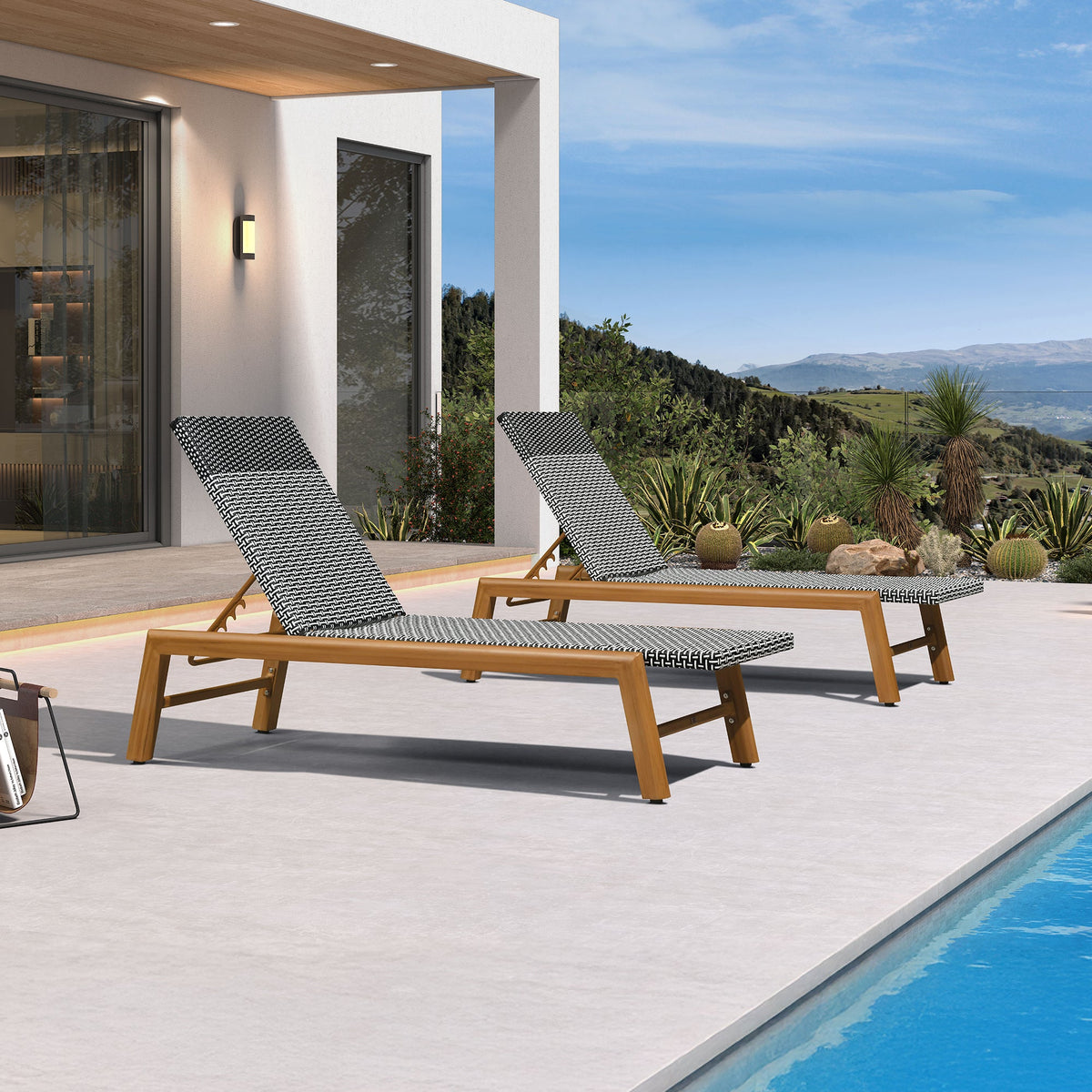 PURPLE LEAF Pool Oversized Lounge Chairs Rattan Aluminium Patio Chaise Lounge Outdoor Adjustable Recliner Finish Loungers Woven PE Sun Chairs for Poolside Deck Beach