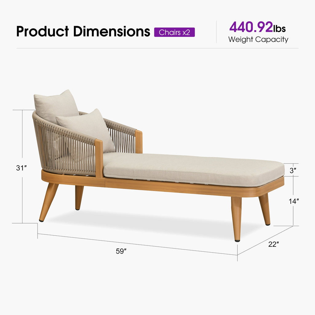 PURPLE LEAF Patio Chaise Lounge Elegant Aluminum Outdoor Lounge Chair with Pillow & Lumbar Support PE Rattan Backrest All Weather for Lawn Beach Backyard