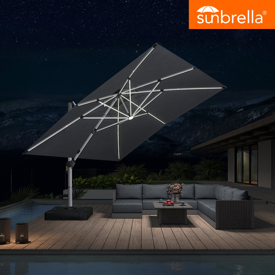 PURPLE LEAF SUNBRELLA Solar Cantilever Umbrella with Lights, Large Umbrellas For Outdoor Patio