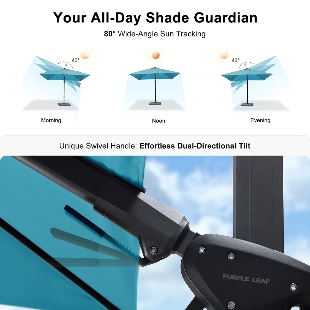 PURPLE LEAF Lateral Tilt Patio Umbrella with Base, 360° Swivel Cantilever Umbrella with Stand