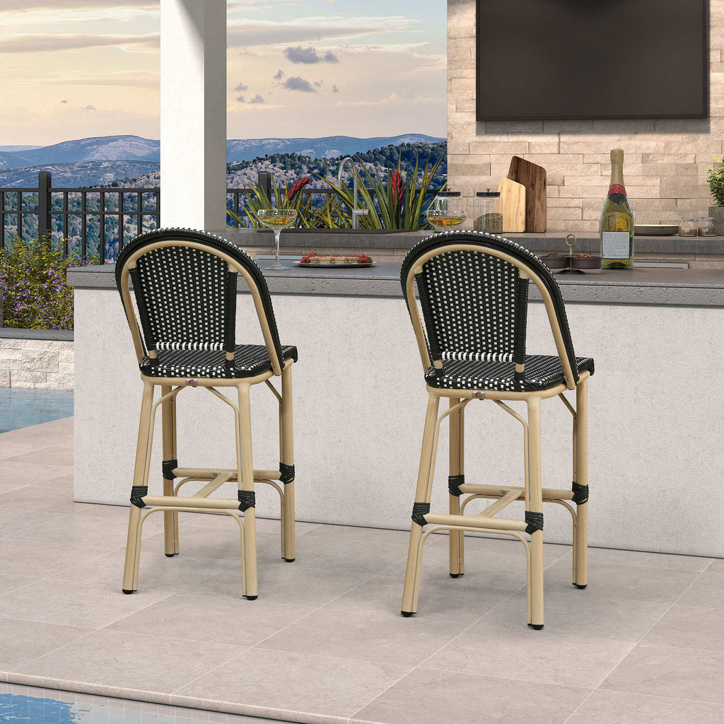 PURPLE LEAF Patio French Counter Stool Set of 2 Outdoor Backrest Barstools Aluminum Frame Woven Rattan for Indoor Kitchen Garden Balcony Restaurant