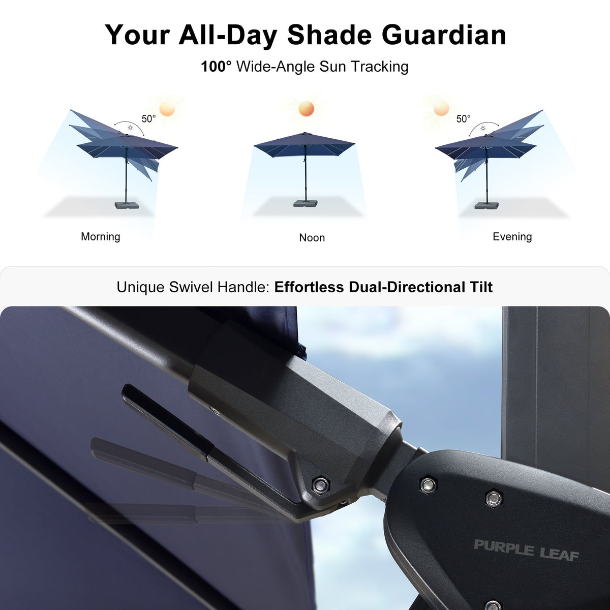 PURPLE LEAF Lateral Tilt Patio Umbrella with Base, 360° Swivel Cantilever Umbrella with Stand