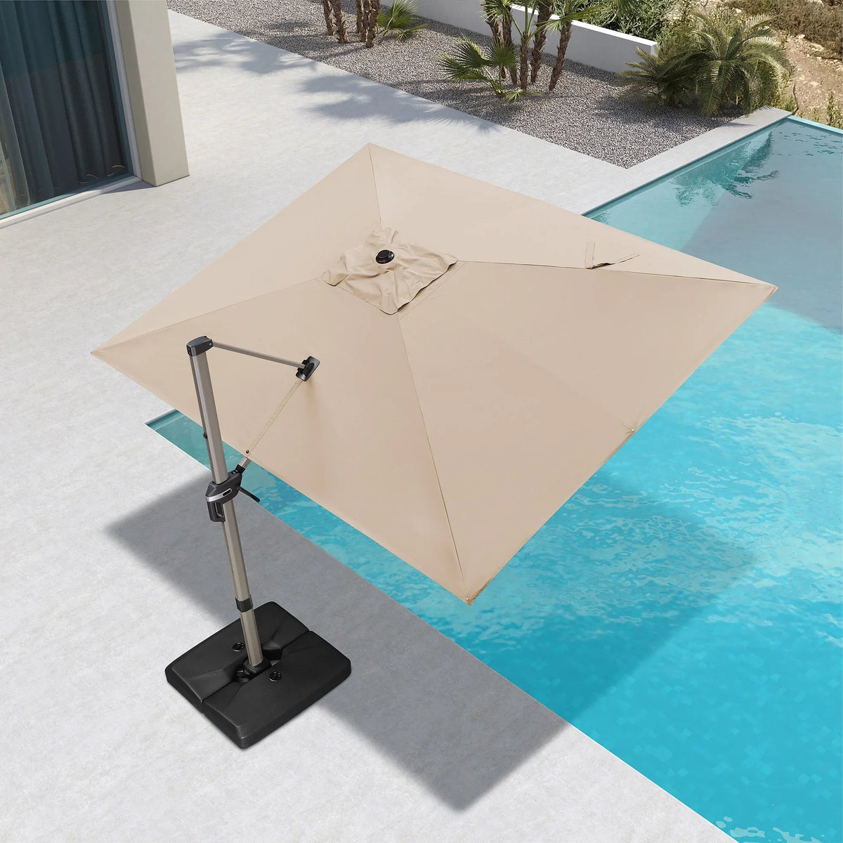 PURPLE LEAF Hailar Deluxe Aluminum Patio Umbrella with Base, Square and Rectangular Umbrella