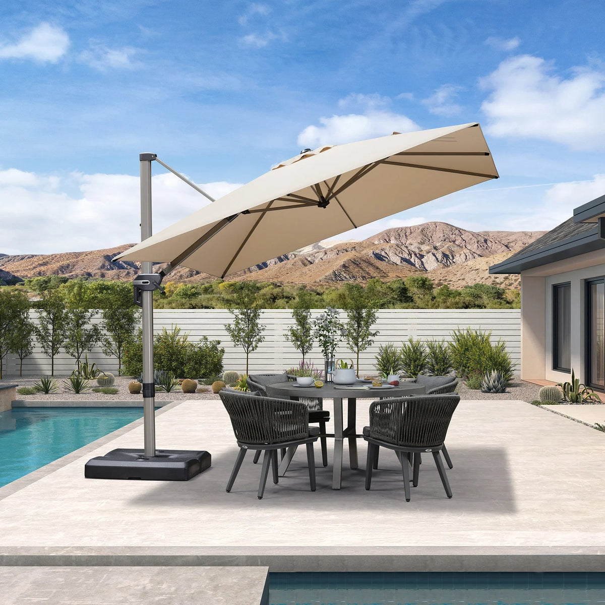 PURPLE LEAF Hailar Deluxe Aluminum Patio Umbrella with Base, Square and Rectangular Umbrella