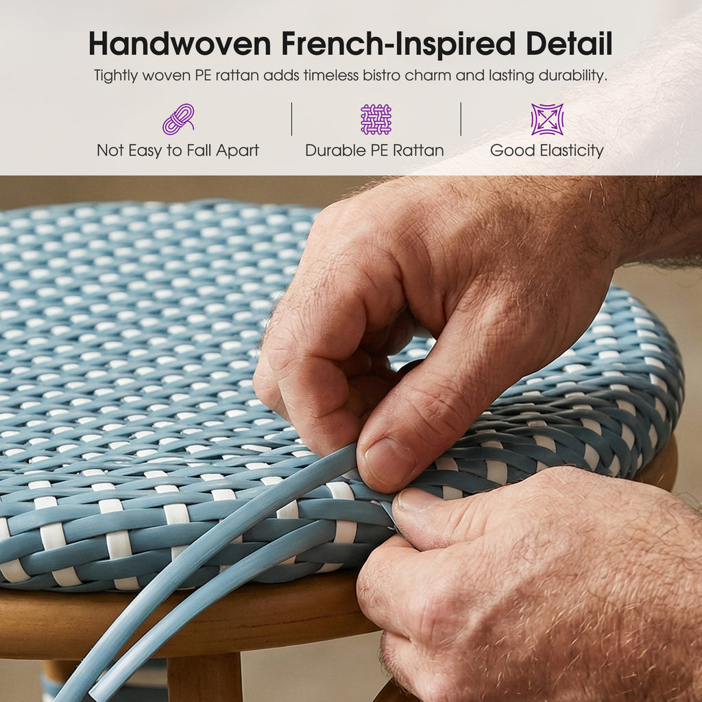 PURPLE LEAF Patio French Round Counter Stool Set of 2 Rattan Backless Stackable Barstools Aluminum Frame Footrest with Woven Wicker for Outdoor Kitchen Yard