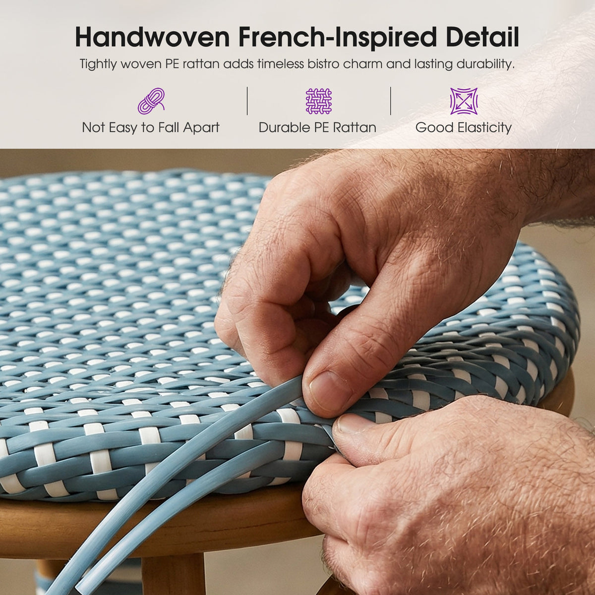 PURPLE LEAF Patio French Round Counter Stool Set of 2 Rattan Backless Stackable Barstools Aluminum Frame Footrest with Woven Wicker for Outdoor Kitchen Yard