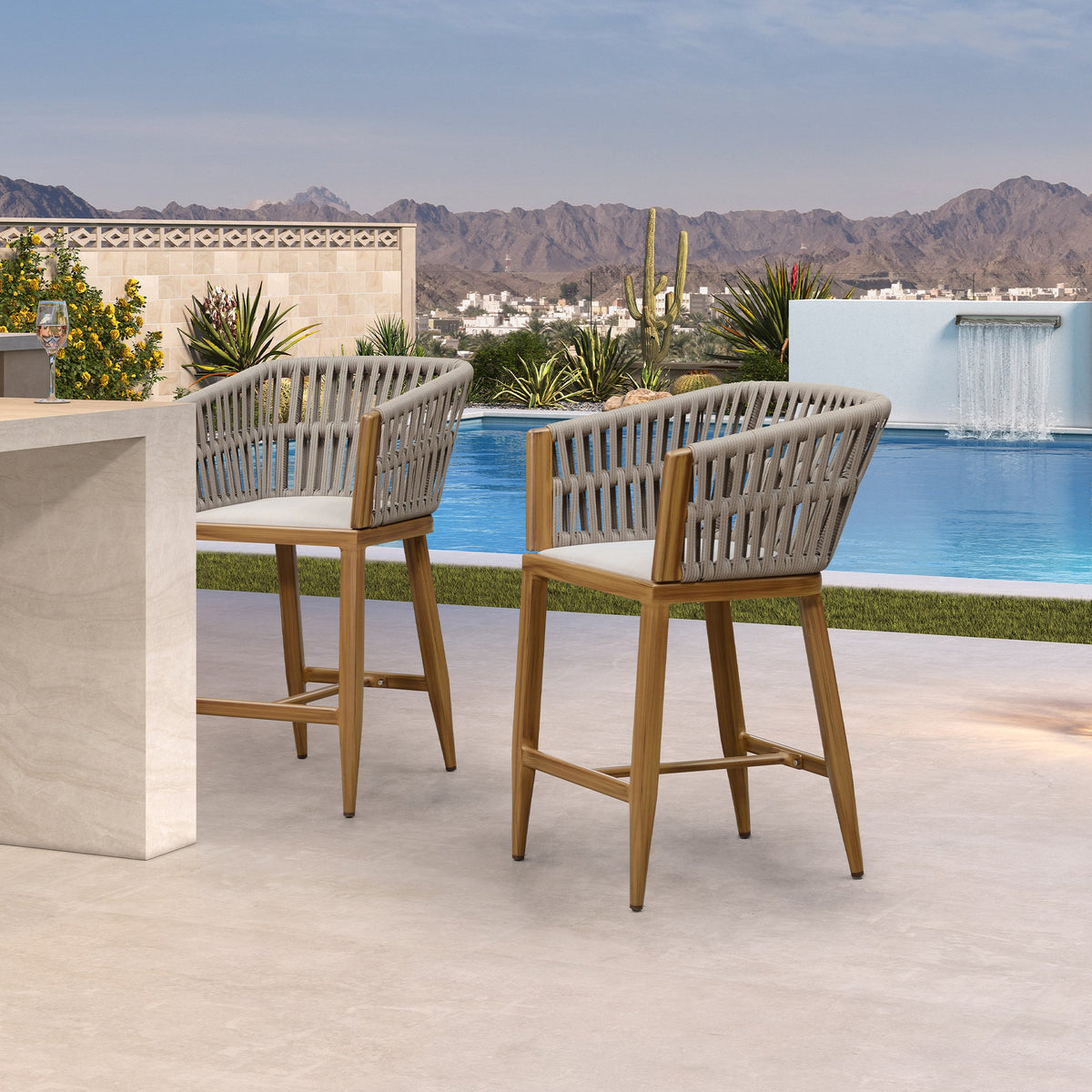 PURPLE LEAF Outdoor Bar Stools Set of 2 for Overweight Wicker Rattan Patio Barstools Woven Modern Bar Chairs with Backrest and Cushions for Garden Outside