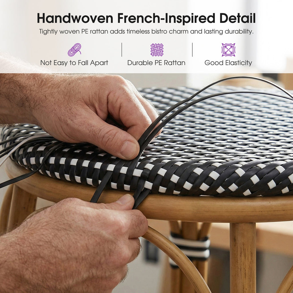 PURPLE LEAF Patio French Round Counter Stool Set of 2 Rattan Backless Stackable Barstools Aluminum Frame Footrest with Woven Wicker for Outdoor Kitchen Yard