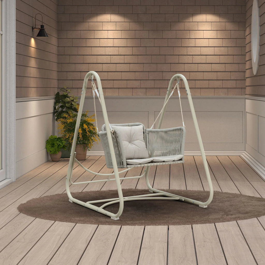 PURPLE LEAF Double Cloud Hanging Chair - Outdoor Patio Rattan Swing Chair with Cushion and Backrest.