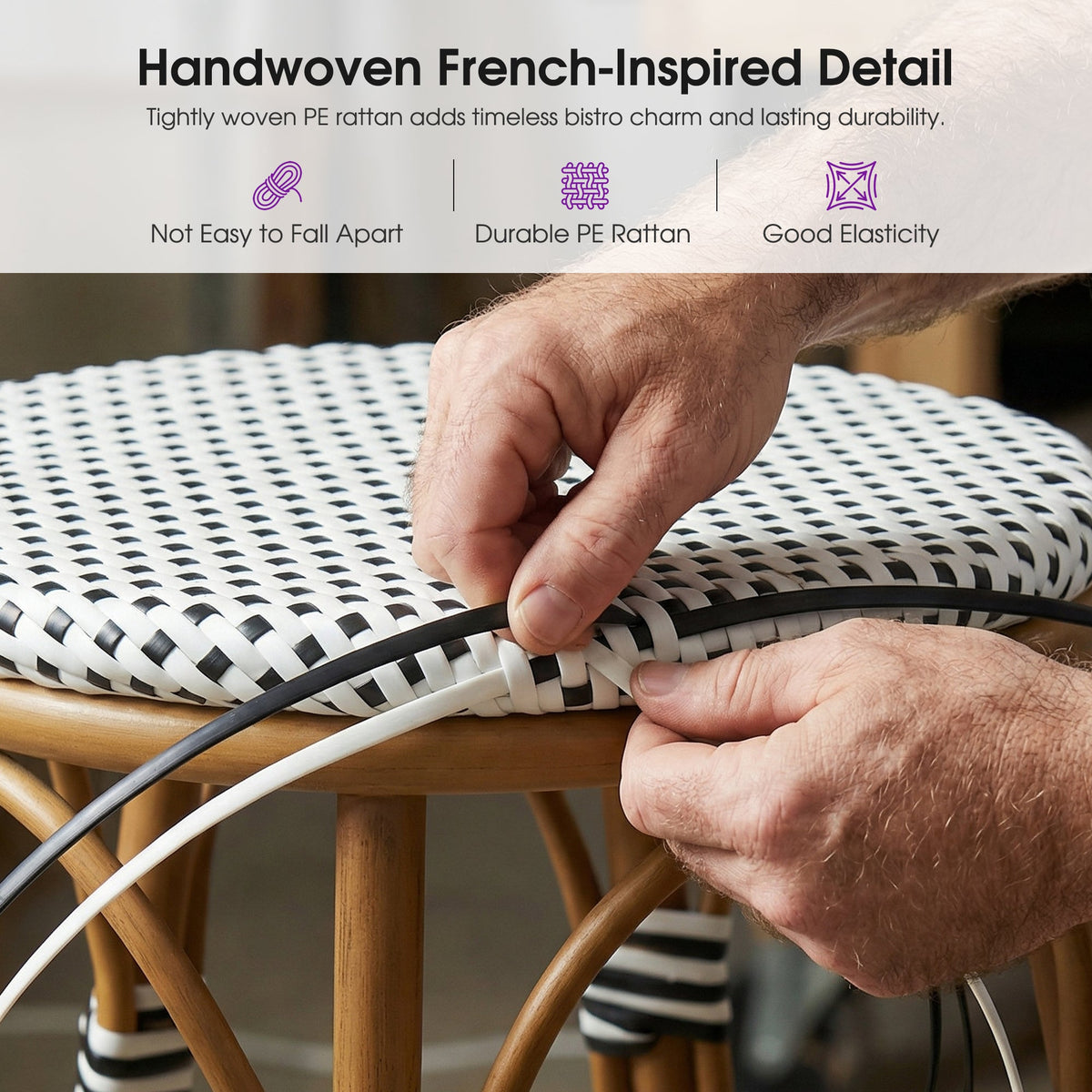 PURPLE LEAF Patio French Round Counter Stool Set of 2 Rattan Backless Stackable Barstools Aluminum Frame Footrest with Woven Wicker for Outdoor Kitchen Yard