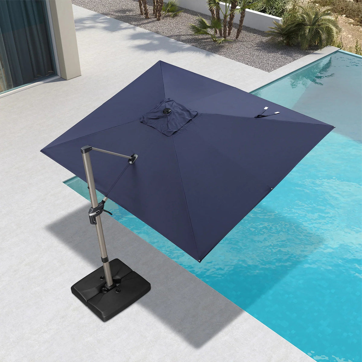 PURPLE LEAF Hailar Deluxe Aluminum Patio Umbrella with Base, Square and Rectangular Umbrella