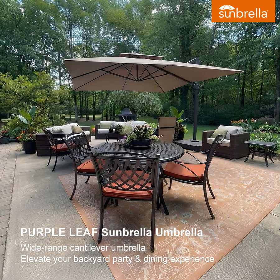 PURPLE LEAF SUNBRELLA Cantilever Umbrella Grey Aluminum Patio Umbrella