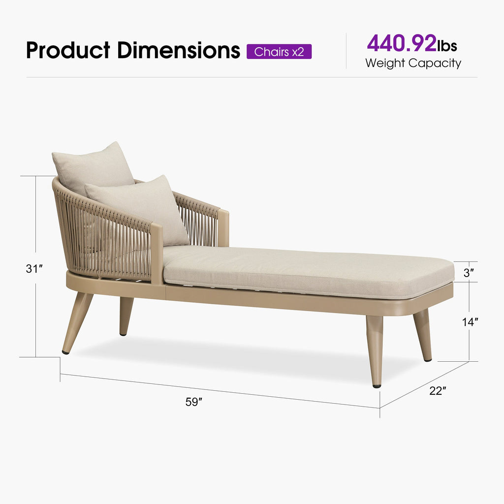 PURPLE LEAF Patio Chaise Lounge Elegant Aluminum Outdoor Lounge Chair with Pillow & Lumbar Support PE Rattan Backrest All Weather for Lawn Beach Backyard