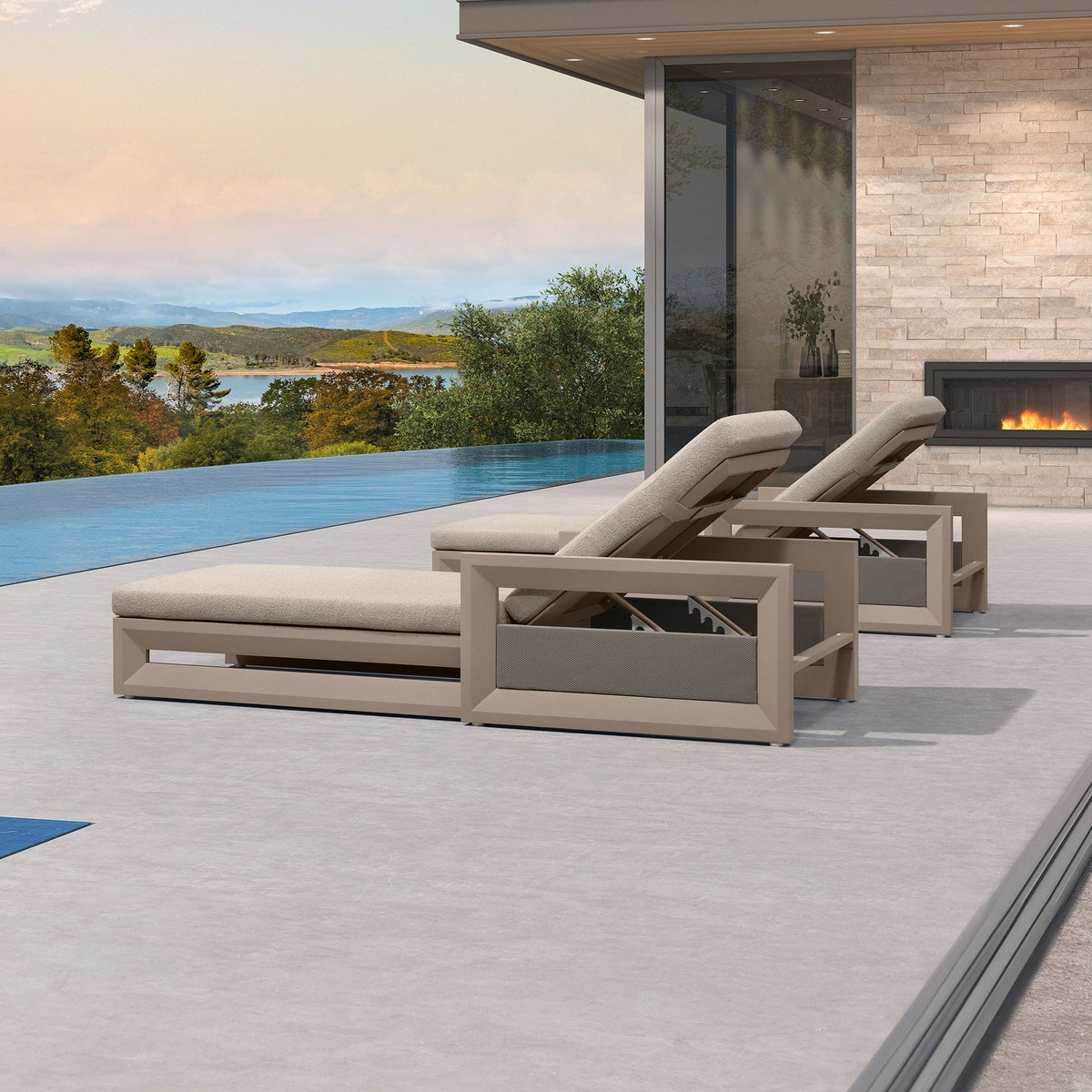 PURPLE LEAF Caesar Outdoor Chaise Lounge 2 in 1 Design Reclining Lounger Chair with Cushion Deluxe Aluminum Oversize Pool Lounge Chairs with Armrests & Backrest for Patio Poolside Backyard
