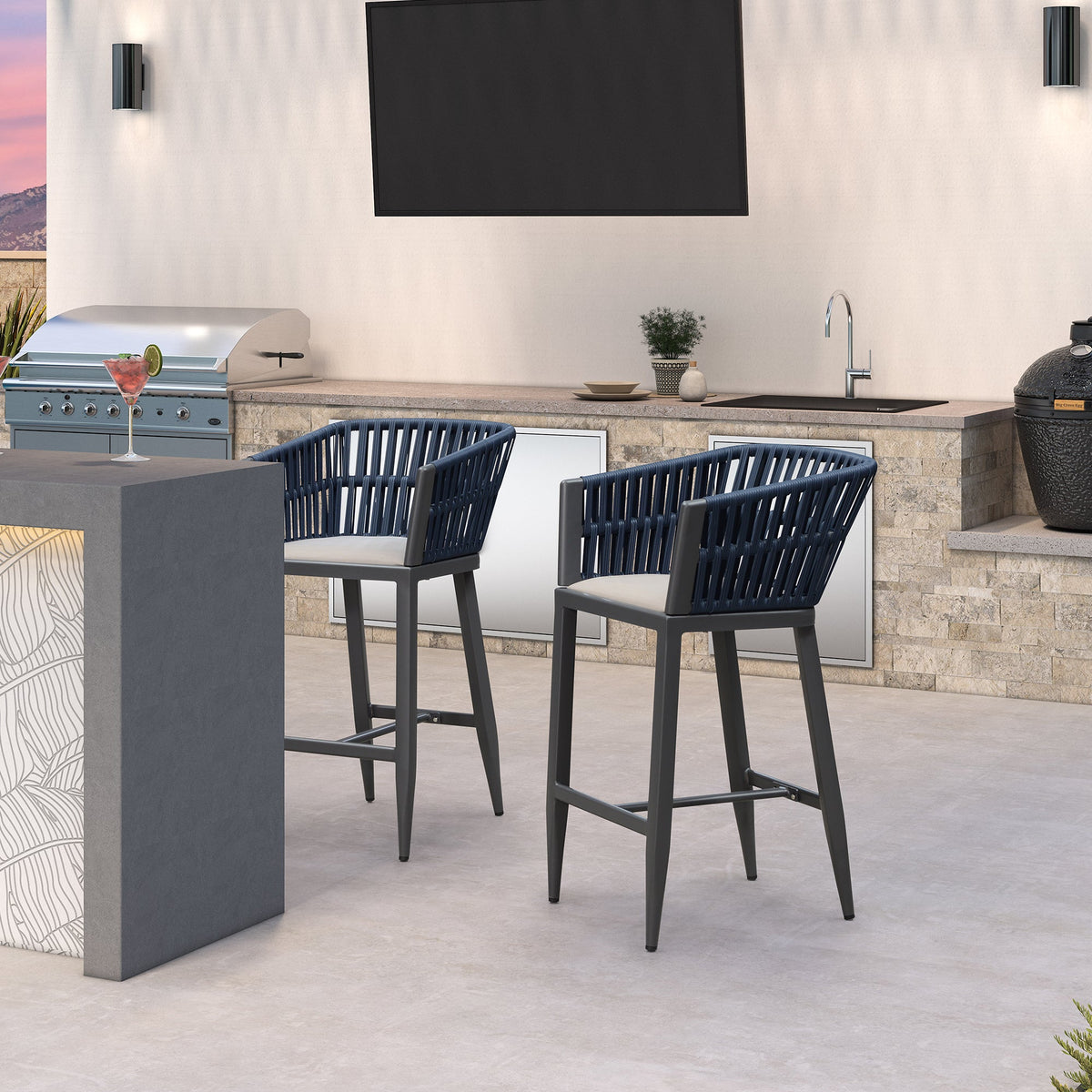 PURPLE LEAF Outdoor Bar Stools Set of 2 for Overweight Wicker Rattan Patio Barstools Woven Modern Bar Chairs with Backrest and Cushions for Garden Outside