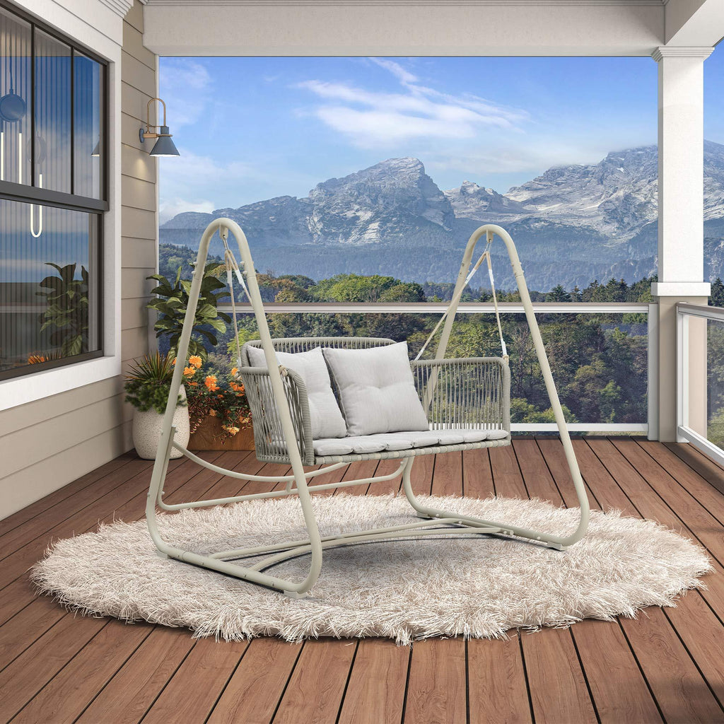 PURPLE LEAF Double Cloud Hanging Chair - Outdoor Patio Rattan Swing Chair with Cushion and Backrest.