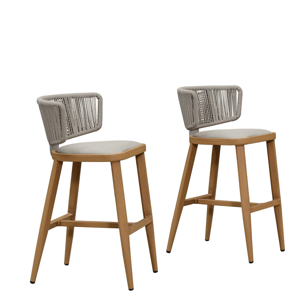 Clearance - PURPLE LEAF Outdoor Bar Stool Set of 2 Modern Rattan Bar Chairs with Woven Rope Back Wicker Patio Barstools for Indoor Kitchen Garden