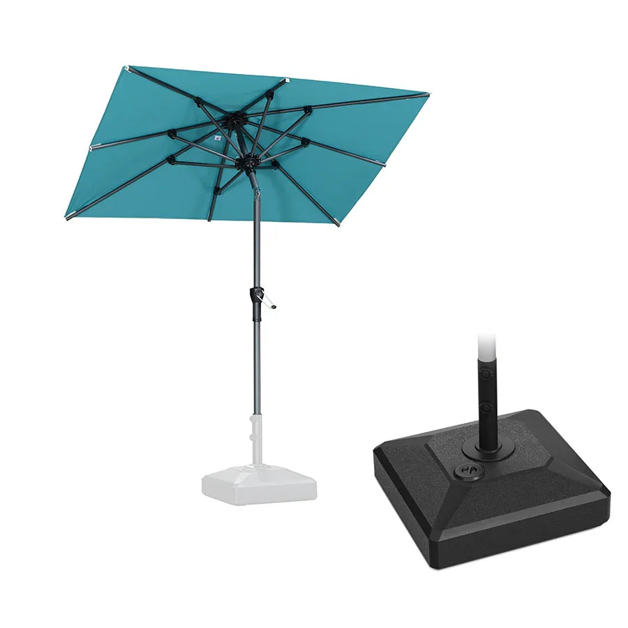 PURPLE LEAF Crank and Tilt Rectangular Outdoor Patio Market Umbrella with Base