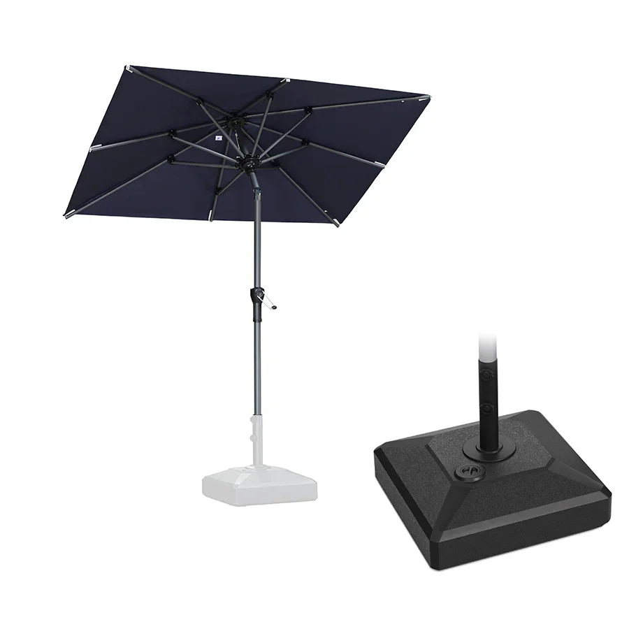 PURPLE LEAF Crank and Tilt Rectangular Outdoor Patio Market Umbrella with Base