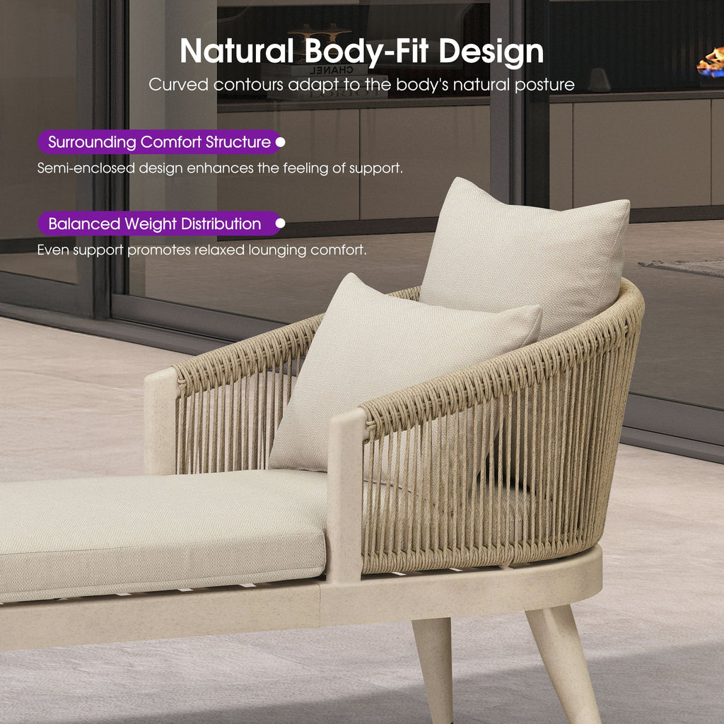 PURPLE LEAF Patio Chaise Lounge Elegant Aluminum Outdoor Lounge Chair with Pillow & Lumbar Support PE Rattan Backrest All Weather for Lawn Beach Backyard