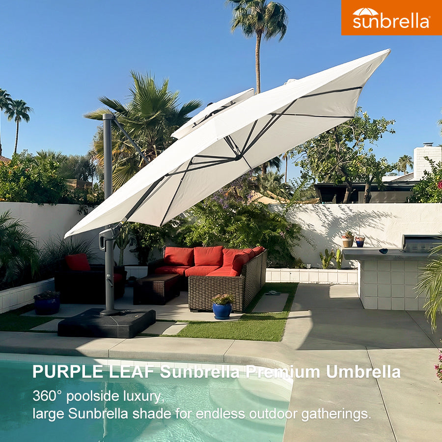 PURPLE LEAF SUNBRELLA Cantilever Umbrella Grey Aluminum Patio Umbrella