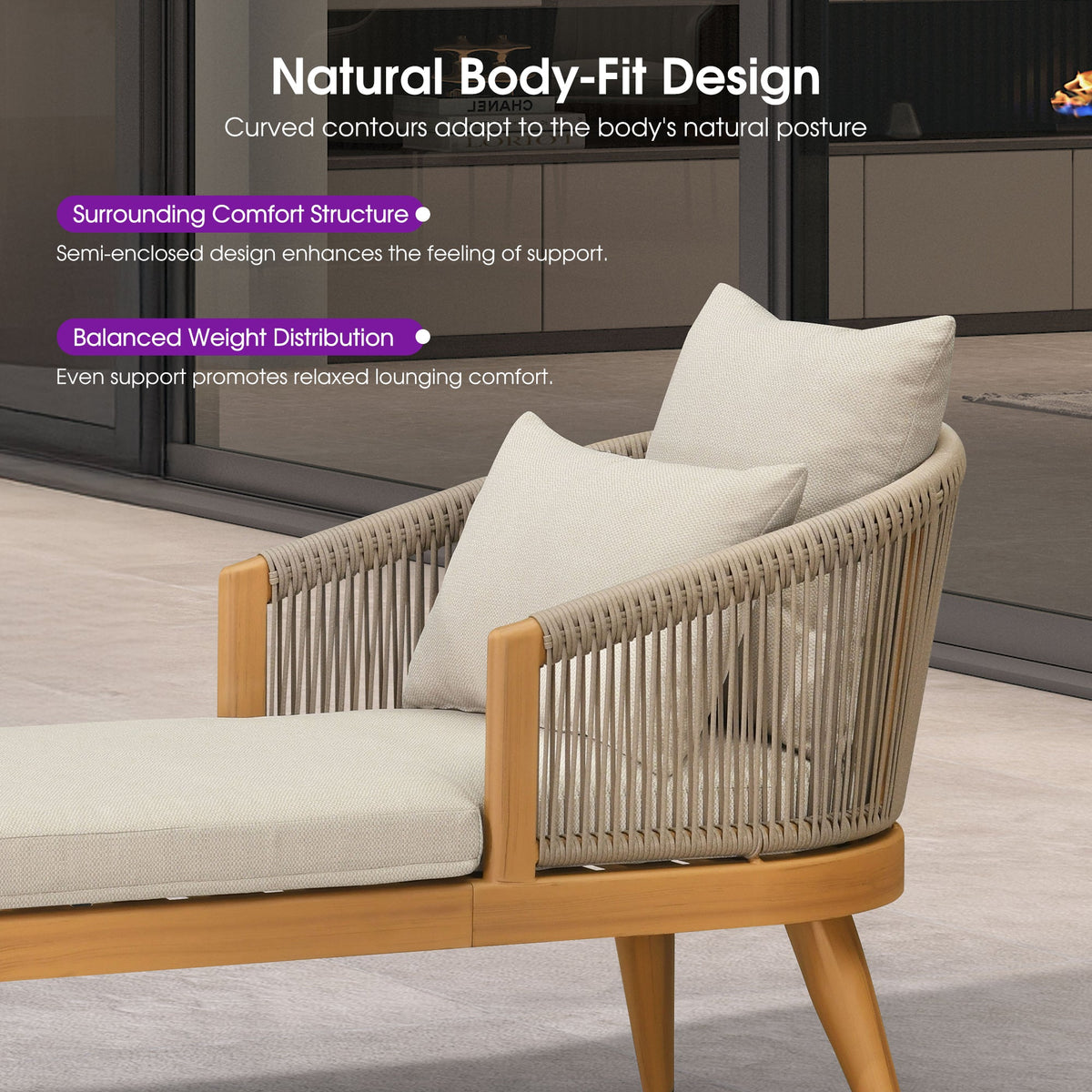 PURPLE LEAF Patio Chaise Lounge Elegant Aluminum Outdoor Lounge Chair with Pillow & Lumbar Support PE Rattan Backrest All Weather for Lawn Beach Backyard