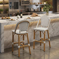 PURPLE LEAF Patio French Counter Stool Set of 2 Outdoor Backrest Barstools Aluminum Frame Woven Rattan for Indoor Kitchen Garden Balcony Restaurant