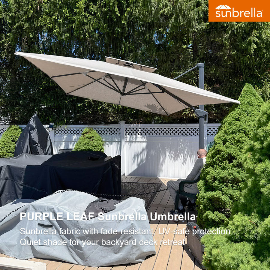 PURPLE LEAF SUNBRELLA Cantilever Umbrella Grey Aluminum Patio Umbrella