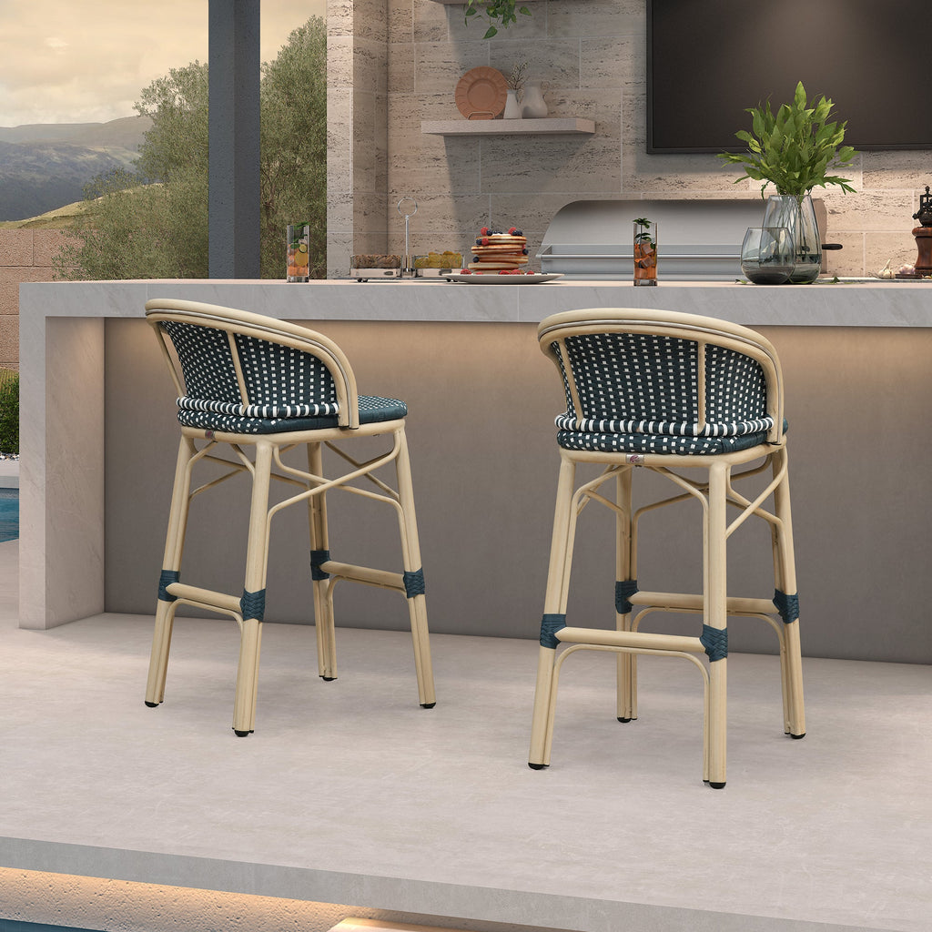 PURPLE LEAF Outdoor Bar Stools Set of 2 Rattan Patio Tall Bar Chairs Aluminum Frame with Back Barstools for Kitchen Garden Backyard Bistros Restaurant